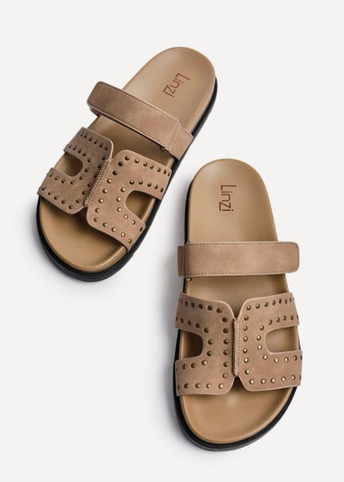 Linzi Karma Camel Nubuck Studded Linked Design Sandal