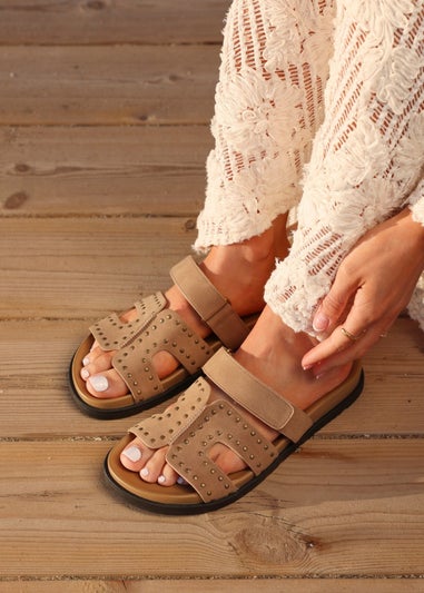 Linzi Karma Camel Nubuck Studded Linked Design Sandal