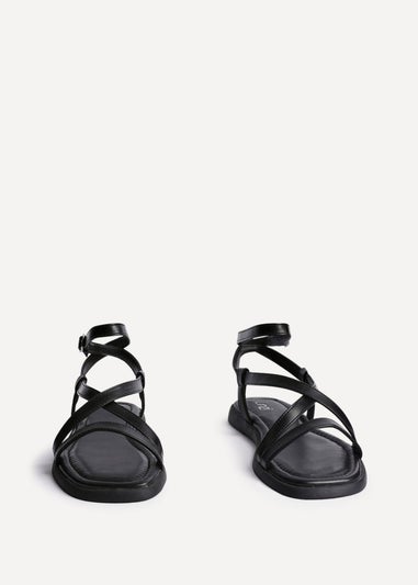 Linzi Valor Black Faux Leather Strappy Flat Sandals