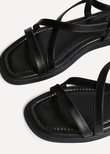 Linzi Valor Black Faux Leather Strappy Flat Sandals
