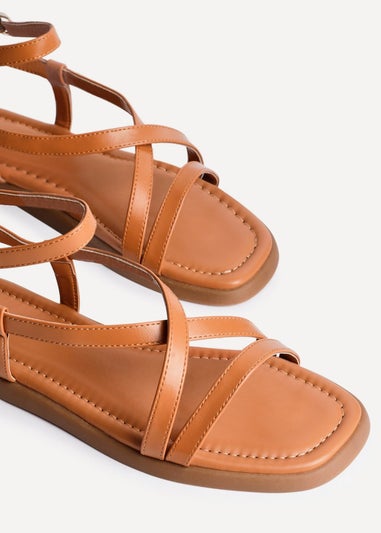 Linzi Valor Tan Faux Leather Strappy Flat Sandals