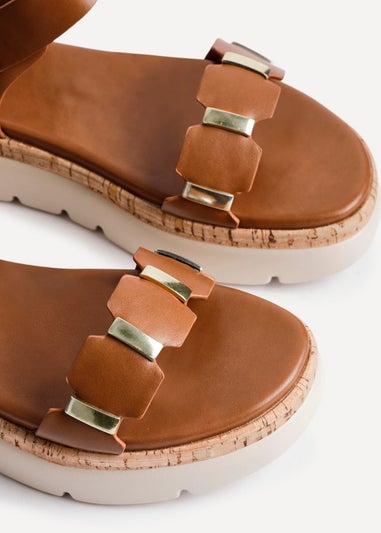 Linzi Stride Tan Faux Leather Flatform Sandal