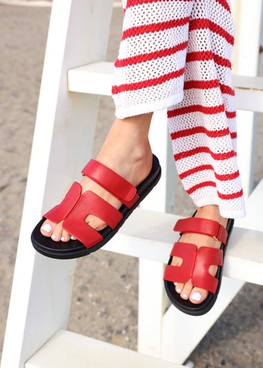 Linzi Emmy Red Faux Leather Footbed Linked Design Sandal