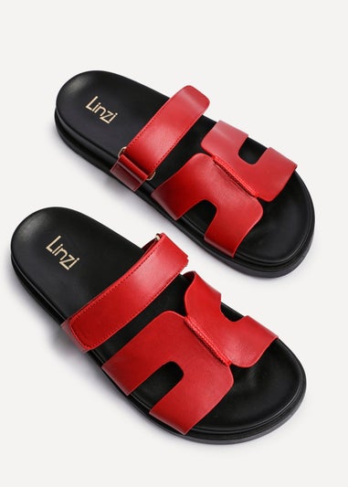 Linzi Emmy Red Faux Leather Footbed Linked Design Sandal