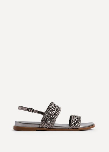 Linzi Galia Grey Faux Leather Handwoven Flat Sandals