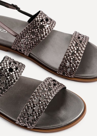 Linzi Galia Grey Faux Leather Handwoven Flat Sandals