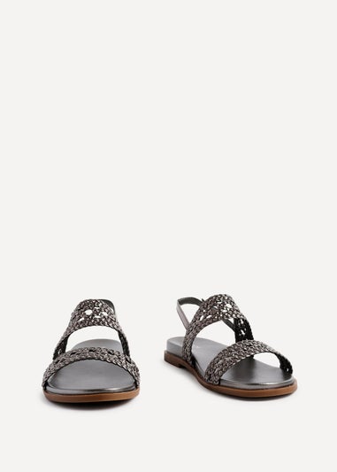 Linzi Galia Grey Faux Leather Handwoven Flat Sandals