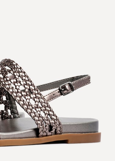 Linzi Galia Grey Faux Leather Handwoven Flat Sandals