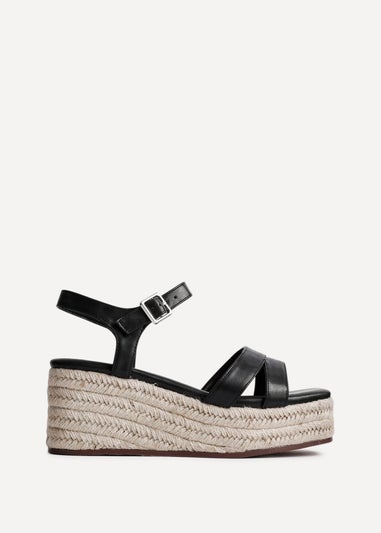 Linzi Contour Black Faux Leather Flatform Two Part Sandal