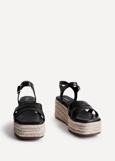 Linzi Contour Black Faux Leather Flatform Two Part Sandal