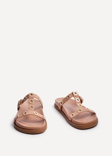 Linzi Notice Dusky Pink Faux Leather Studded Flat Sandals