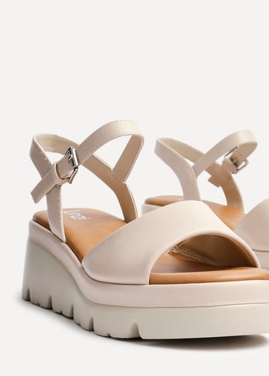 Linzi Nyla Sand Faux Leather Platform Cleated Sole Flatform Sandal