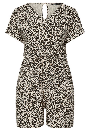 Yours Curve Natural Brown Leopard Print Cotton Playsuit