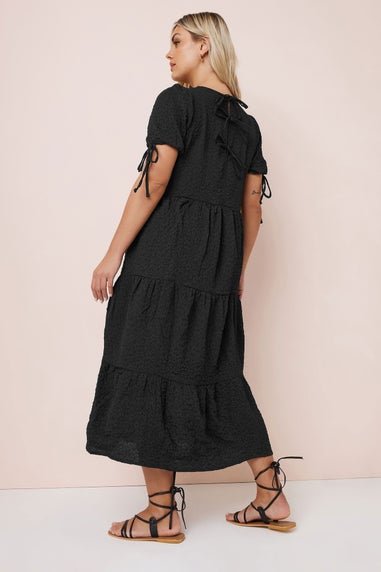 Yours Curve Black Textured Ditsy Floral Tie Back Dress