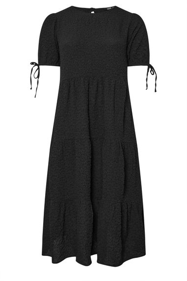 Yours Curve Black Textured Ditsy Floral Tie Back Dress