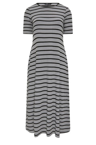 Yours Curve Grey Stripe Ribbed Maxi Dress
