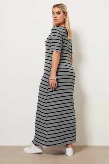 Yours Curve Grey Stripe Ribbed Maxi Dress