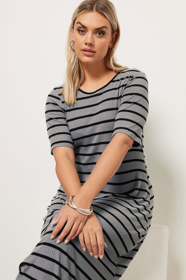 Yours Curve Grey Stripe Ribbed Maxi Dress