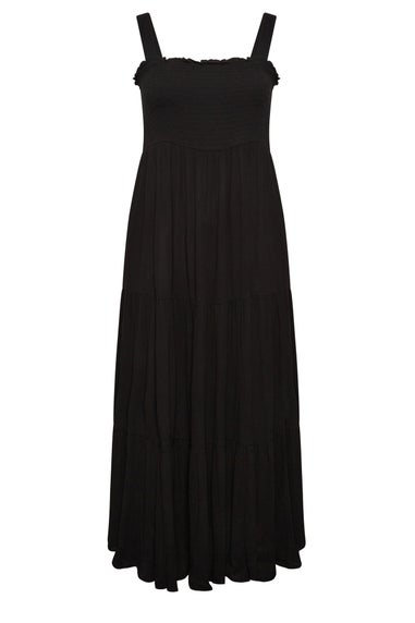 Yours Curve Black Shirred Strappy Sundress