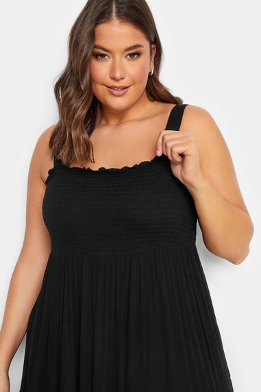 Yours Curve Black Shirred Strappy Sundress