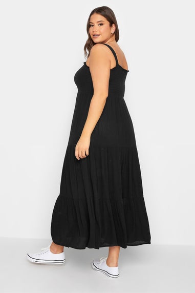Yours Curve Black Shirred Strappy Sundress