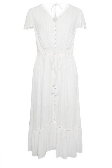Yours Curve White Dobby Tie Front Maxi Dress