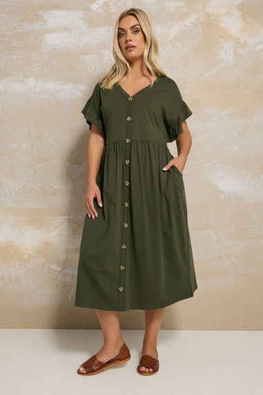 Yours Curve Khaki Green Peplum Midaxi Dress