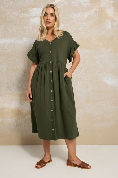Yours Curve Khaki Green Peplum Midaxi Dress