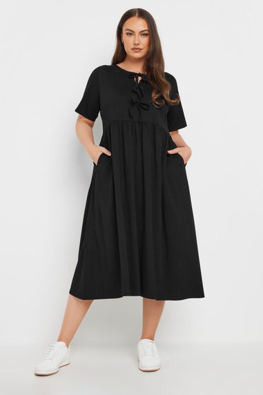 Yours Curve Black Bow Tie Front Midi Dress