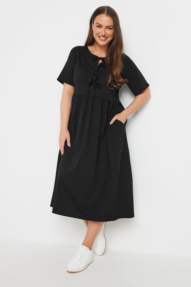 Yours Curve Black Bow Tie Front Midi Dress
