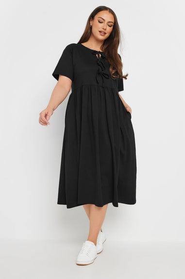 Yours Curve Black Bow Tie Front Midi Dress