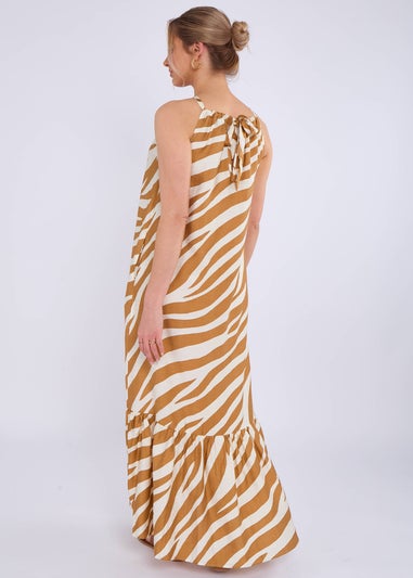 Gini London Brown Zebra Print Halter Neck Maxi Dress