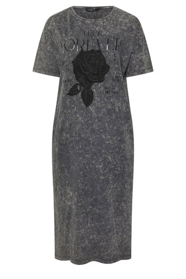 Yours Curve Grey Rose Graphic Print T Shirt Dress