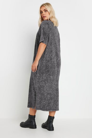 Yours Curve Grey Rose Graphic Print T Shirt Dress