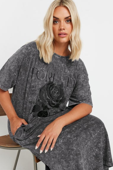 Yours Curve Grey Rose Graphic Print T Shirt Dress