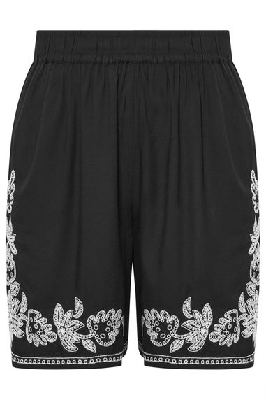 Yours Curve Black Floral Embroidered Shorts