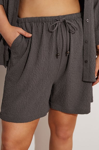 Yours Curve Chocolate Brown Textured Pull On Shorts