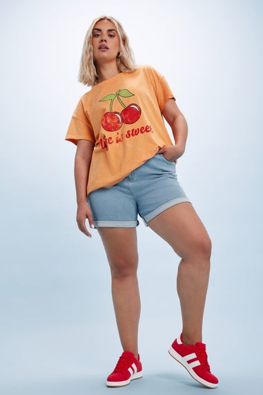 Yours Curve Blue Elasticated Waist Stretch Denim Shorts