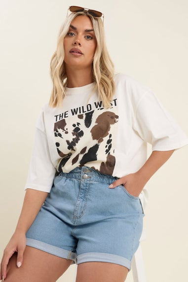 Yours Curve Blue Elasticated Waist Stretch Denim Shorts