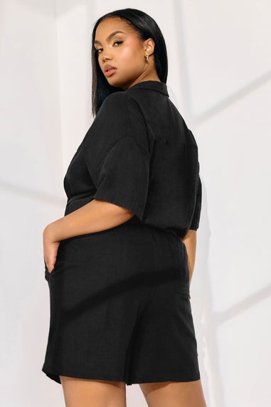 Yours Curve Black Tie Front Linen Shorts