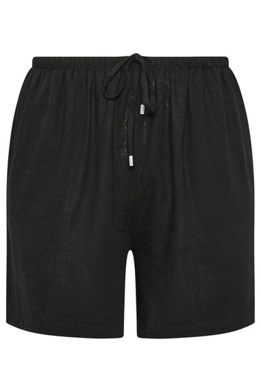Yours Curve Black Tie Front Linen Shorts