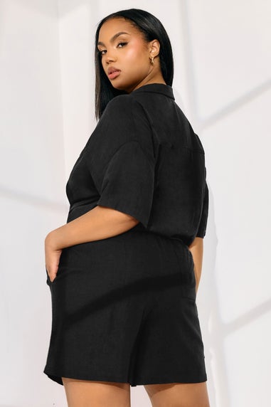 Yours Curve Black Tie Front Linen Shorts