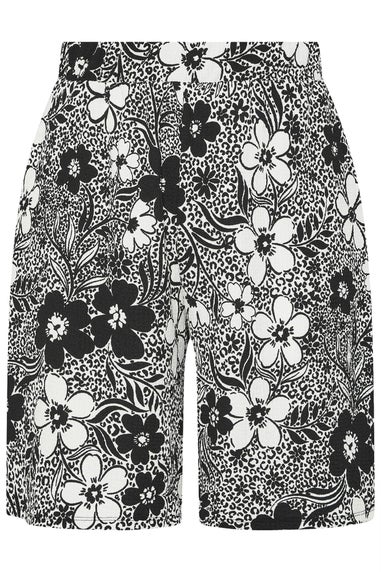 Yours Curve Black Floral Textured Shorts