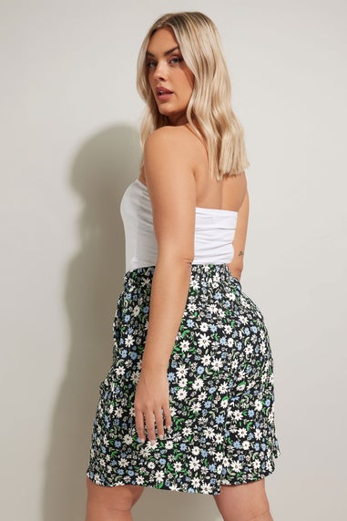 Yours Curve Black Ditsy Floral Textured Shorts