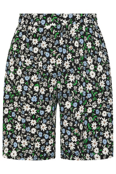 Yours Curve Black Ditsy Floral Textured Shorts