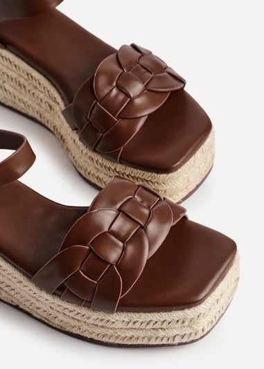 Linzi Grazia Brown Faux Leather Plaited Platform Wedge