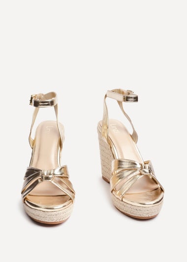 Linzi Goddess Gold Faux Leather Espadrille Wedge