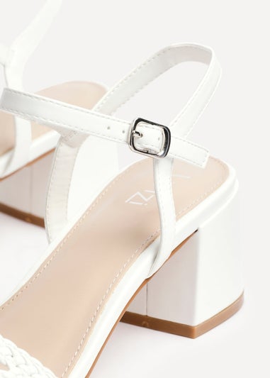 Linzi Ruthie White Faux Leather Handwoven Low Block Heeled Sandal