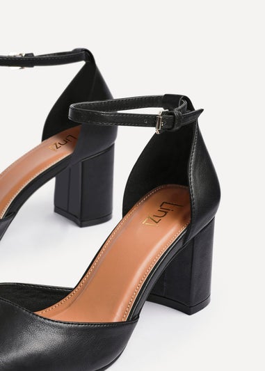 Linzi Sydney Black Faux Leather Square Toe Court Heel