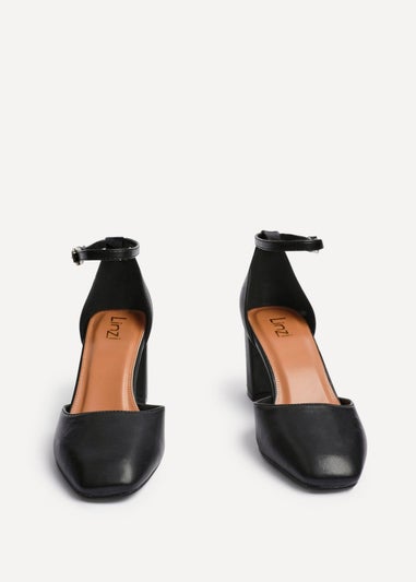 Linzi Sydney Black Faux Leather Square Toe Court Heel